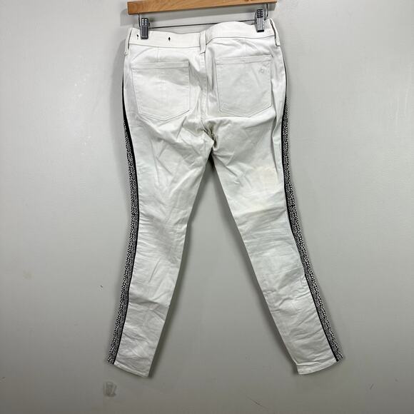 Rag & Bone White Embroidered Lace Black Tuxedo Stripe Skinny Jeans 26. - Picture 4 of 12